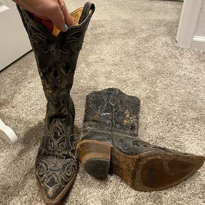 Corral Black Leather Lizard Inlay 8.5